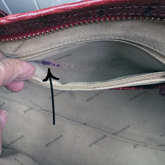 Brahmin Bag Purse Tote Red Med Asher Melborne Croc Shoulder Zip Top GUC - Picture 15 of 16